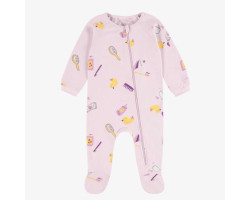 Lavender one-piece pajama with print in jersey, baby