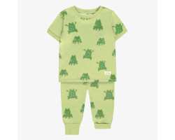 Green soft jersey two piece pajamas with frog all-over print, baby