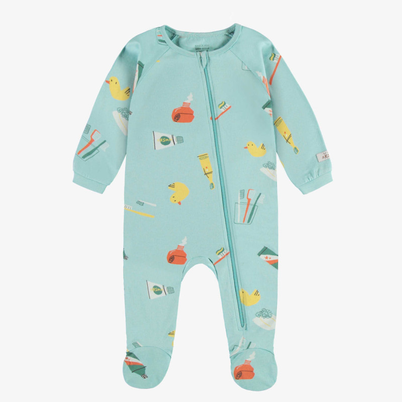 Blue one-piece pajama with print in jersey, baby