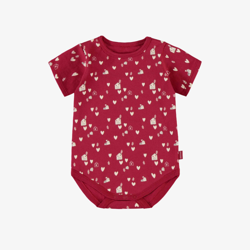 Red bodysuit with little cream hearts print in jersey, baby