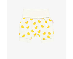 White evolutive shorts with yellow ducks in soft jersey, baby