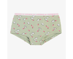 Sage-green boycut panties with strawberry and cup all over print in stretch jersey, child