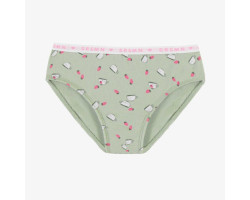 Sage-green bikini panties with strawberry and cup all over print in jersey, child