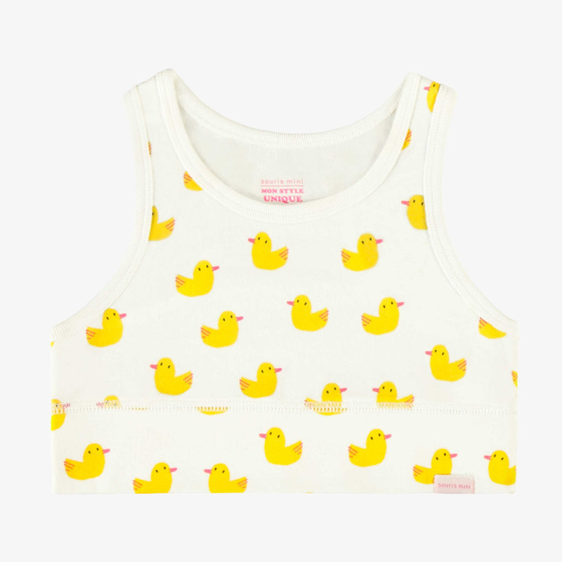 White short camisole with yellow duck all over print in stretch coton, child