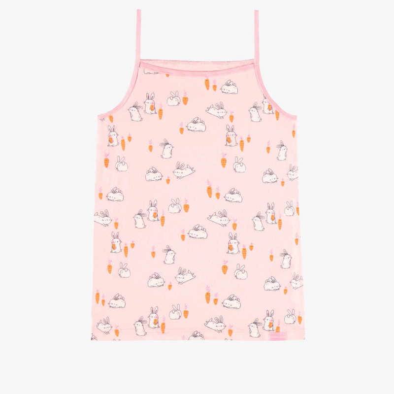 Pink camisole with bunnies and chickens print in stretch jersey, child