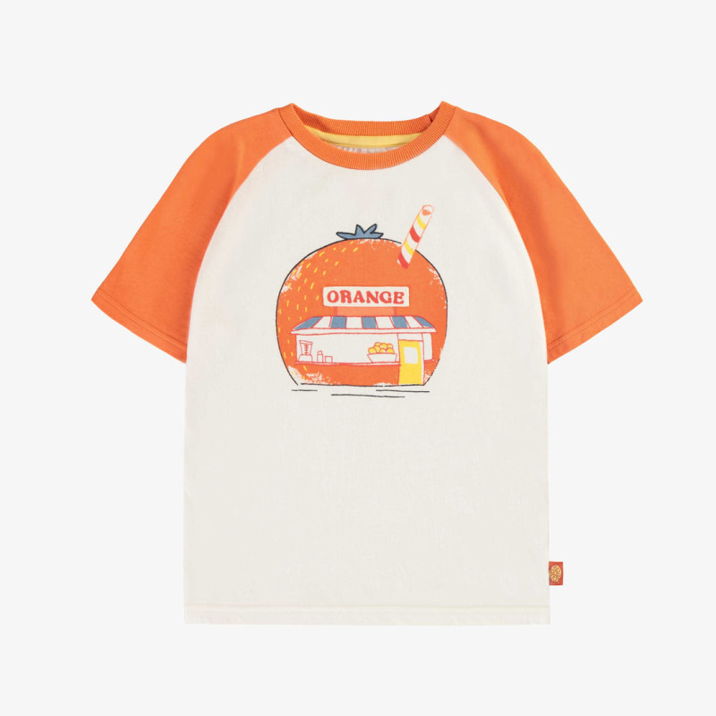 Cream and orange short sleeves t-shirt with print, child