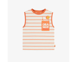 Cream and orange stripes sleeveless t-shirt in cotton, child