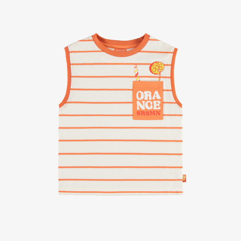 Cream and orange stripes sleeveless t-shirt in cotton, child