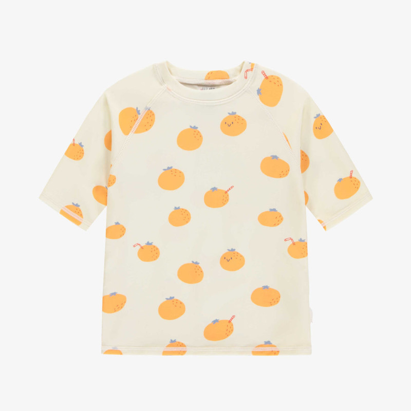 Short-sleeved cream t-shirt with orange print, child