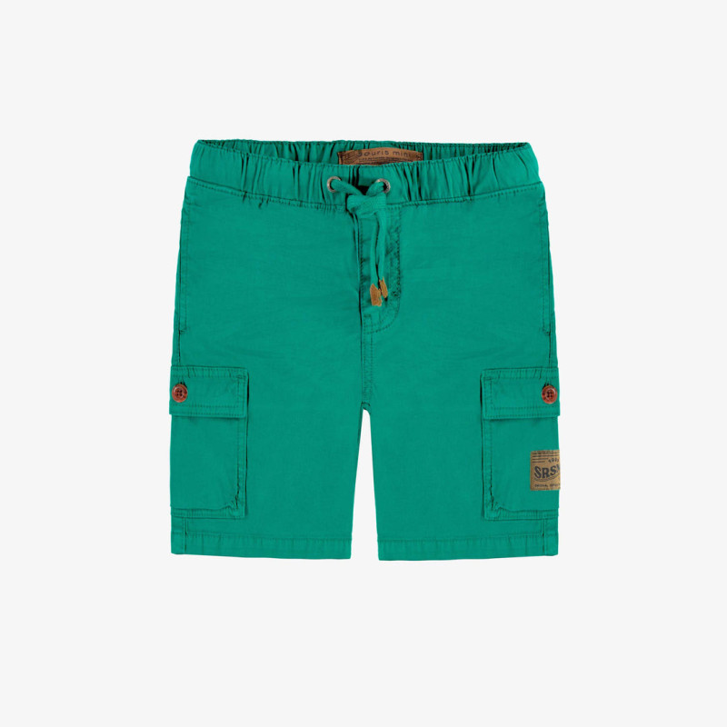 Regular fit green short in stretch twill, child