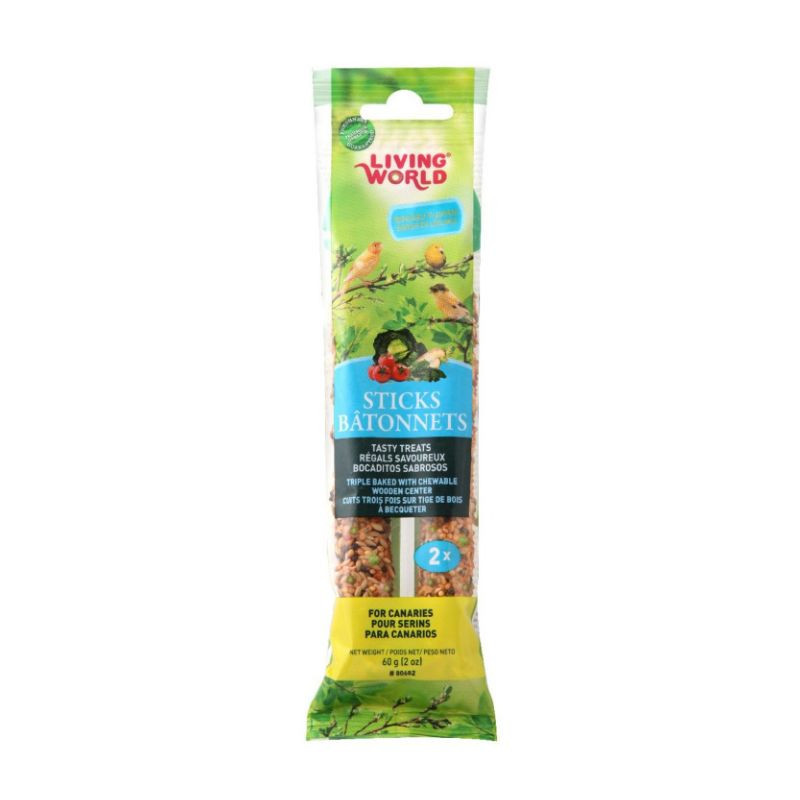 Bâtonnets pour serins, saveur de légumes, 60 g, paquet de 2 – Living World