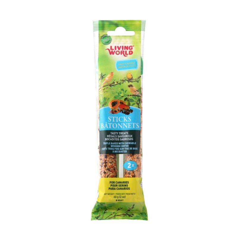 Bâtonnets pour serins, saveur de fruits, 60 g, paquet de 2 – Living World