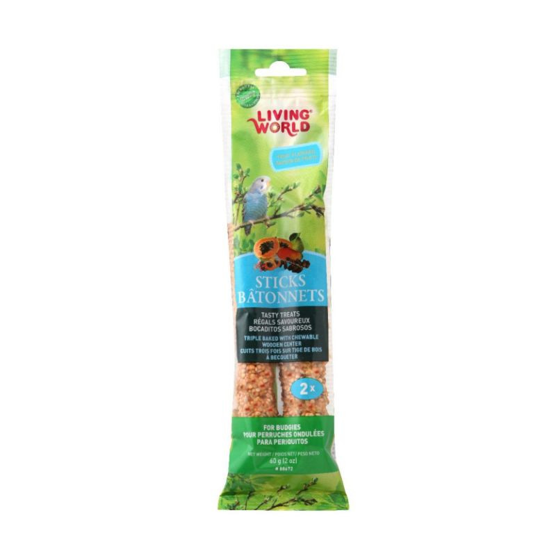 Bâtonnets  pour perruches ondulées, saveur de fruits, 60 g, paquet de 2 – Living World