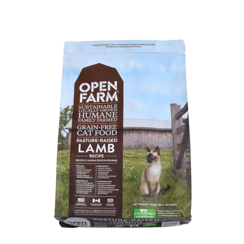 Dry cat food, raised lamb…