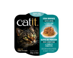 Meals for cats, fish, tuna and carrots…