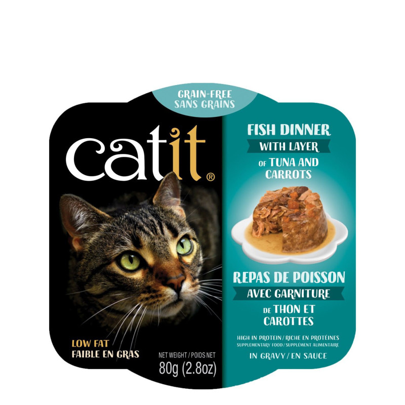 Meals for cats, fish, tuna and carrots…