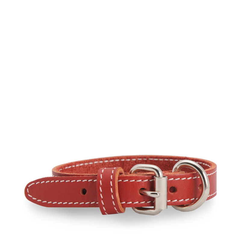 Mira Collier rouge en cuir cousu