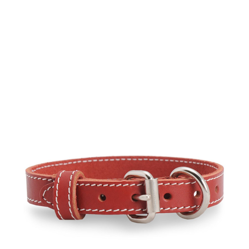 Mira Collier rouge en cuir cousu