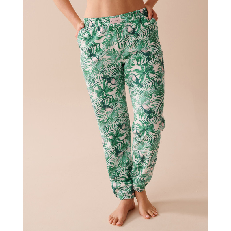 Pantalon de pyjama jogger en coton à imprimé tropical