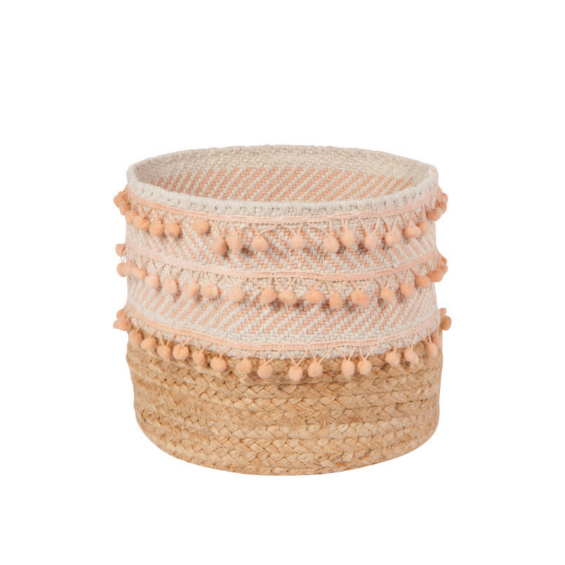 Panier en jute stripe nectar rose petit