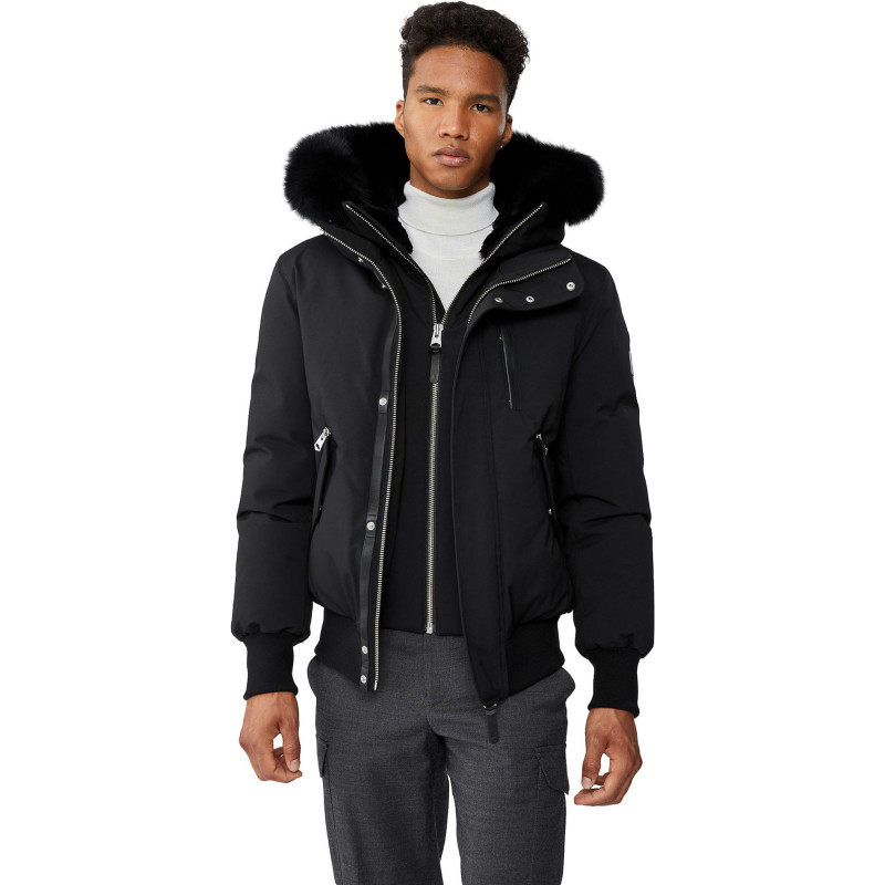 Mackage Manteau aviateur Dixon 2-en-1 en duvet avec plastron à capuche et fourrure de renard bleu - Homme