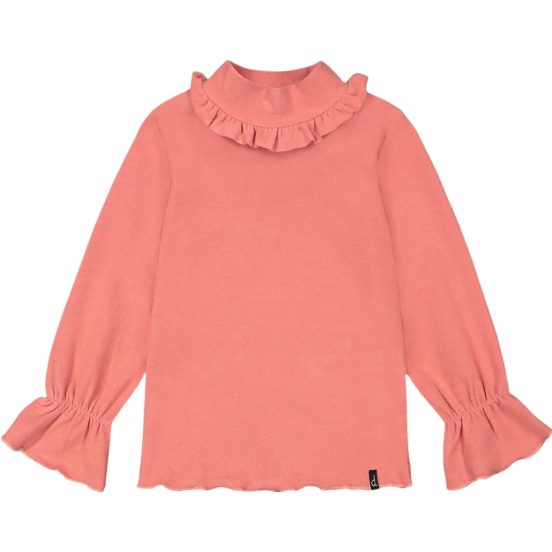 Super Soft Brushed Ribbed Frilled Mock Neck Top - Big Girls