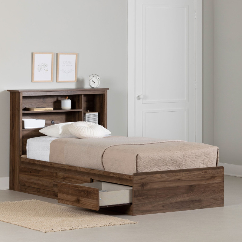 Single Bed and Headboard Set - Yodi Natural Walnut