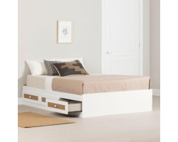 Double Matelot Bed with 3 drawers - Bloom White and Faux rattan print