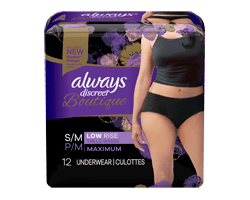 ALWAYS Discreet Boutique culottes d'incontinence et post-partum à taille basse noires, 12 unités/12 units