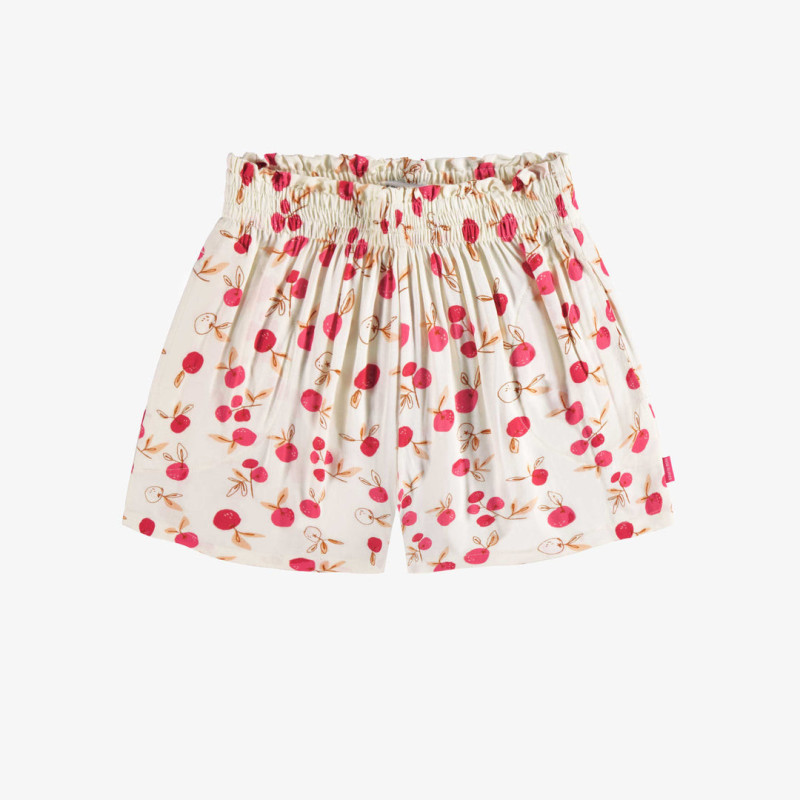 Fluid loose fit cream short with a print in viscose, child