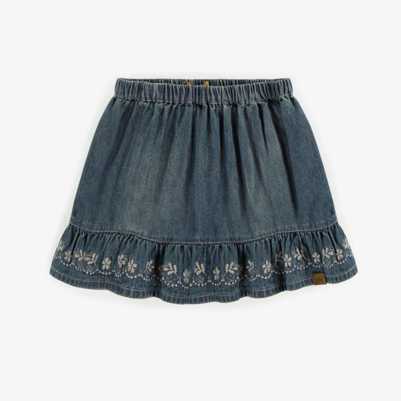 Light denim short skirt with flower embroidery, child