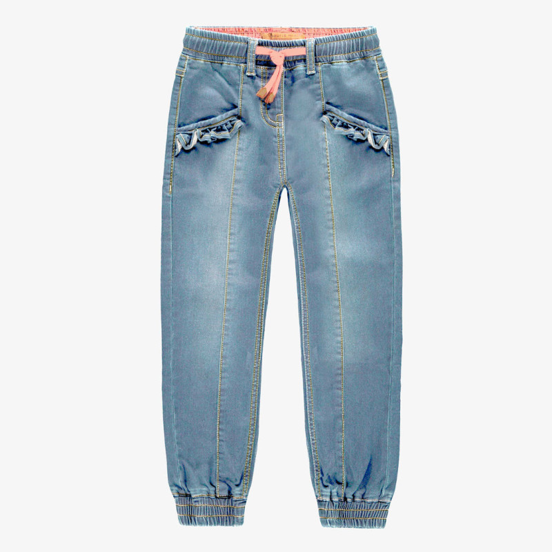 Regular fit pants jogger style in stretch denim, light blue, child