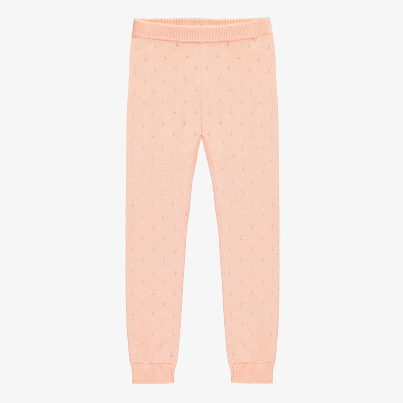 Long peach knit legging with pointelle, child