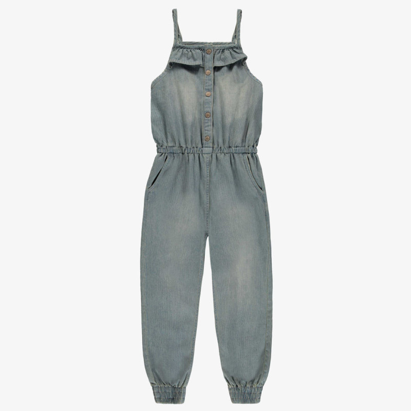 One piece in stretch light bleu railroad denim, child