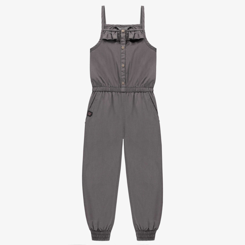 Long gray one-piece with thin straps and feminine details, child