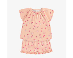 Two-piece peach pyjamas with strawberry and jam all over print in soft polyester, child