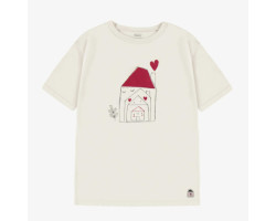 Cream pajama top with a loving household illustration, adult