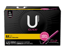 U BY KOTEX Click tampons compacts, régulier, 45 unités