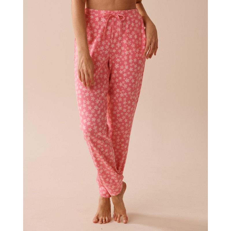 Pantalon de pyjama jogger côtelé bordures frisons