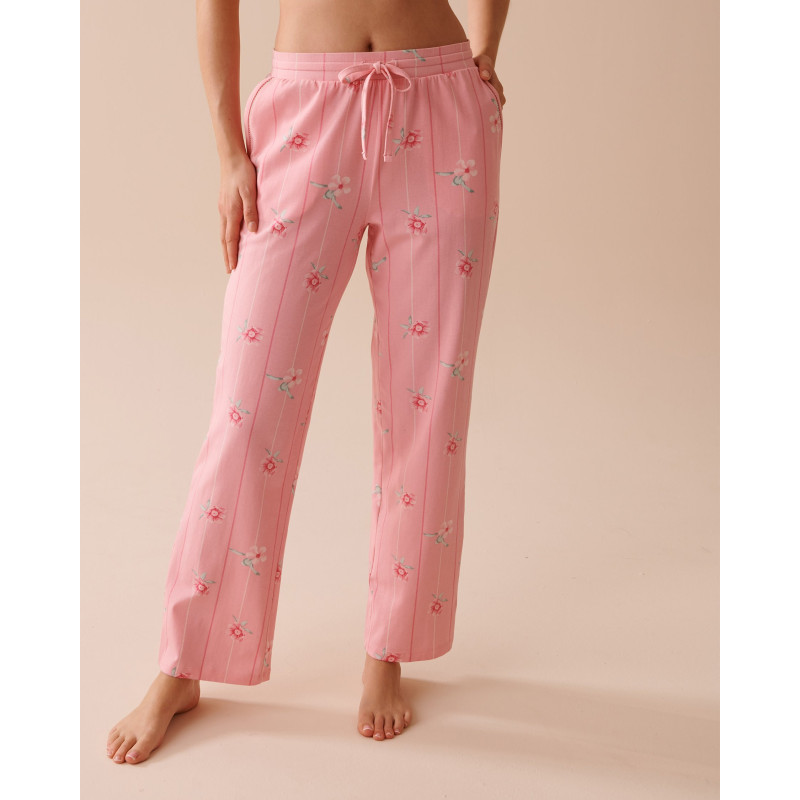 Pantalon de pyjama en coton à fleurs roses