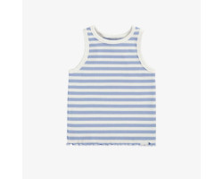 Fitted camisole with white and celestial blue stripes in stretch rib knit, child