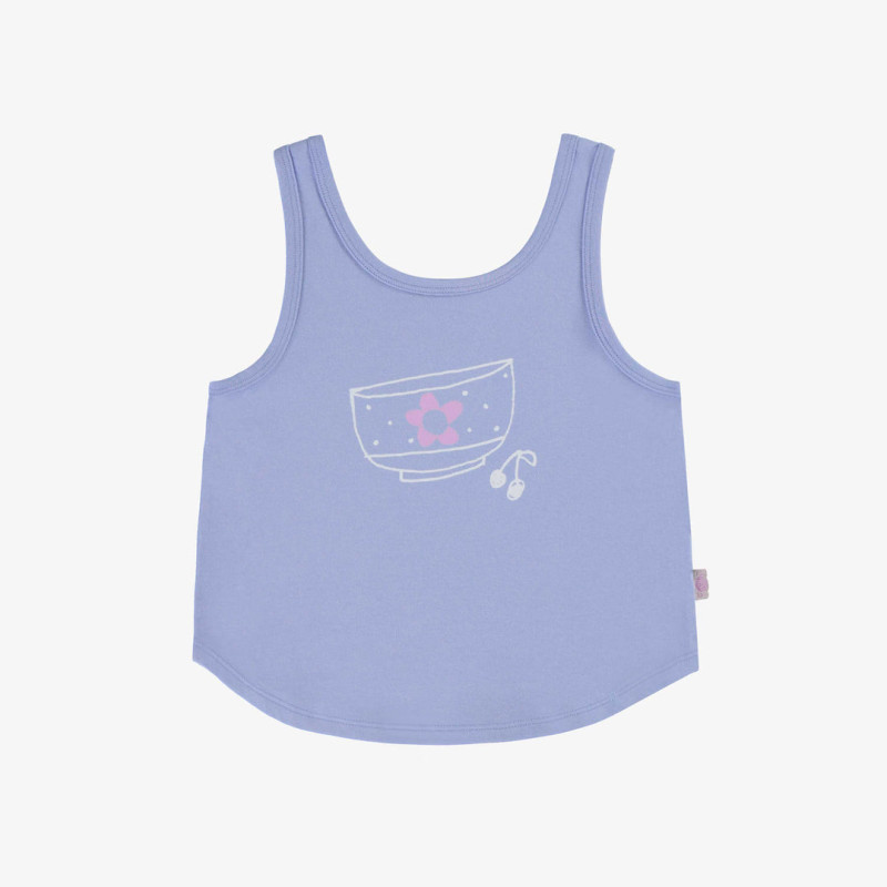 Lavender blue tank top with thin straps and a rounded bottom, child