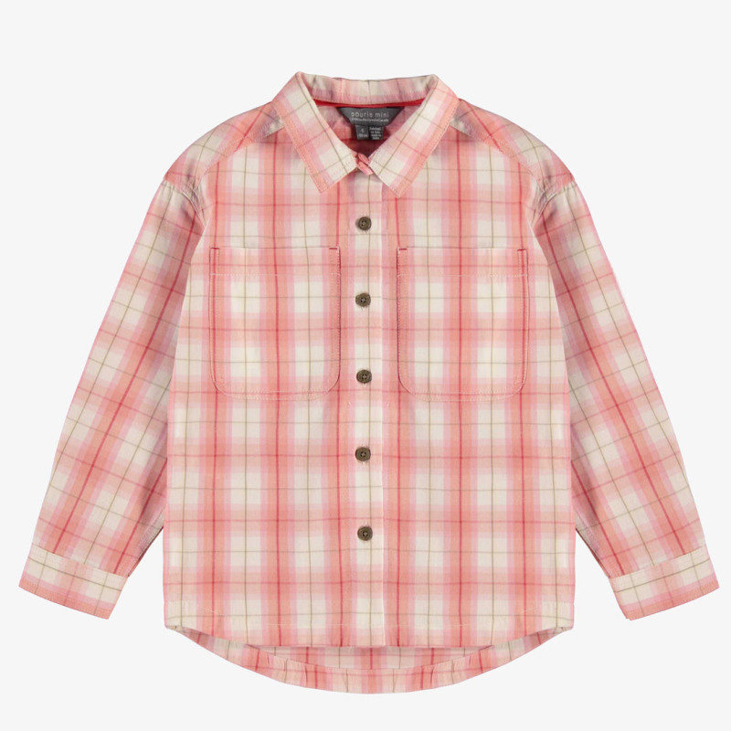 Pink and cream plaid shirt in brushed twill, child