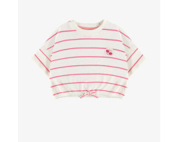 Pink striped t-shirt with short sleeves and loose fit in cotton, child