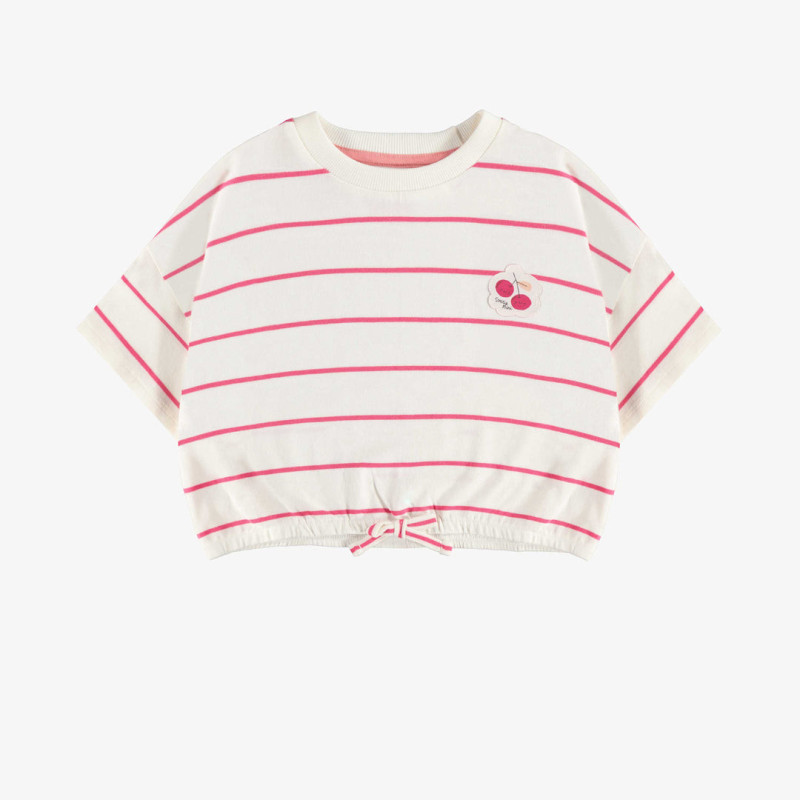 Pink striped t-shirt with short sleeves and loose fit in cotton, child