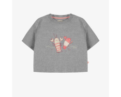 Gray short sleeves slim fit t-shirt with crayfish, child