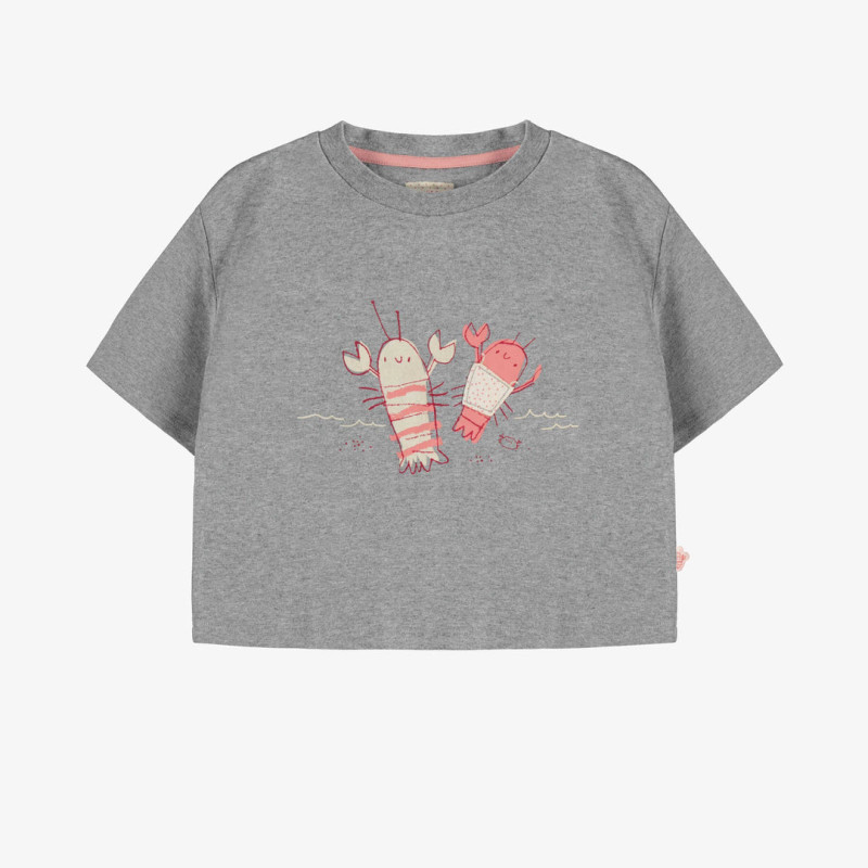 Gray short sleeves slim fit t-shirt with crayfish, child