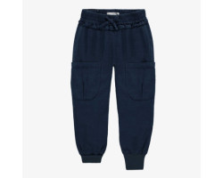 Navy wide fit pant with pockets in cotton and linen, child