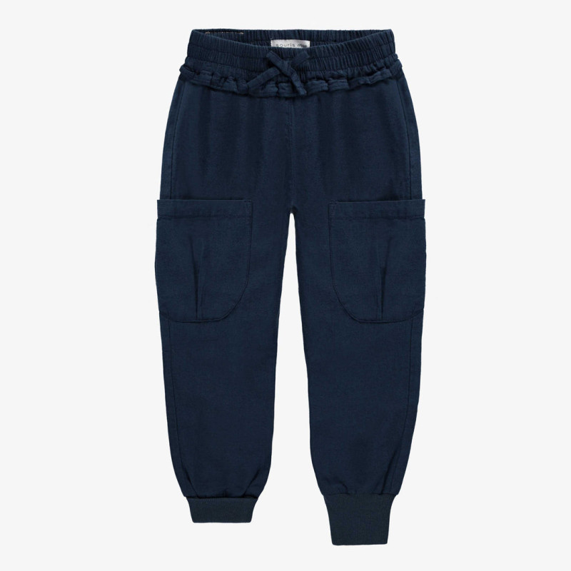 Navy wide fit pant with pockets in cotton and linen, child