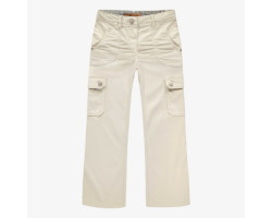 Cream cargo pants, regular fit, wide-leg in stretch twill denim, child